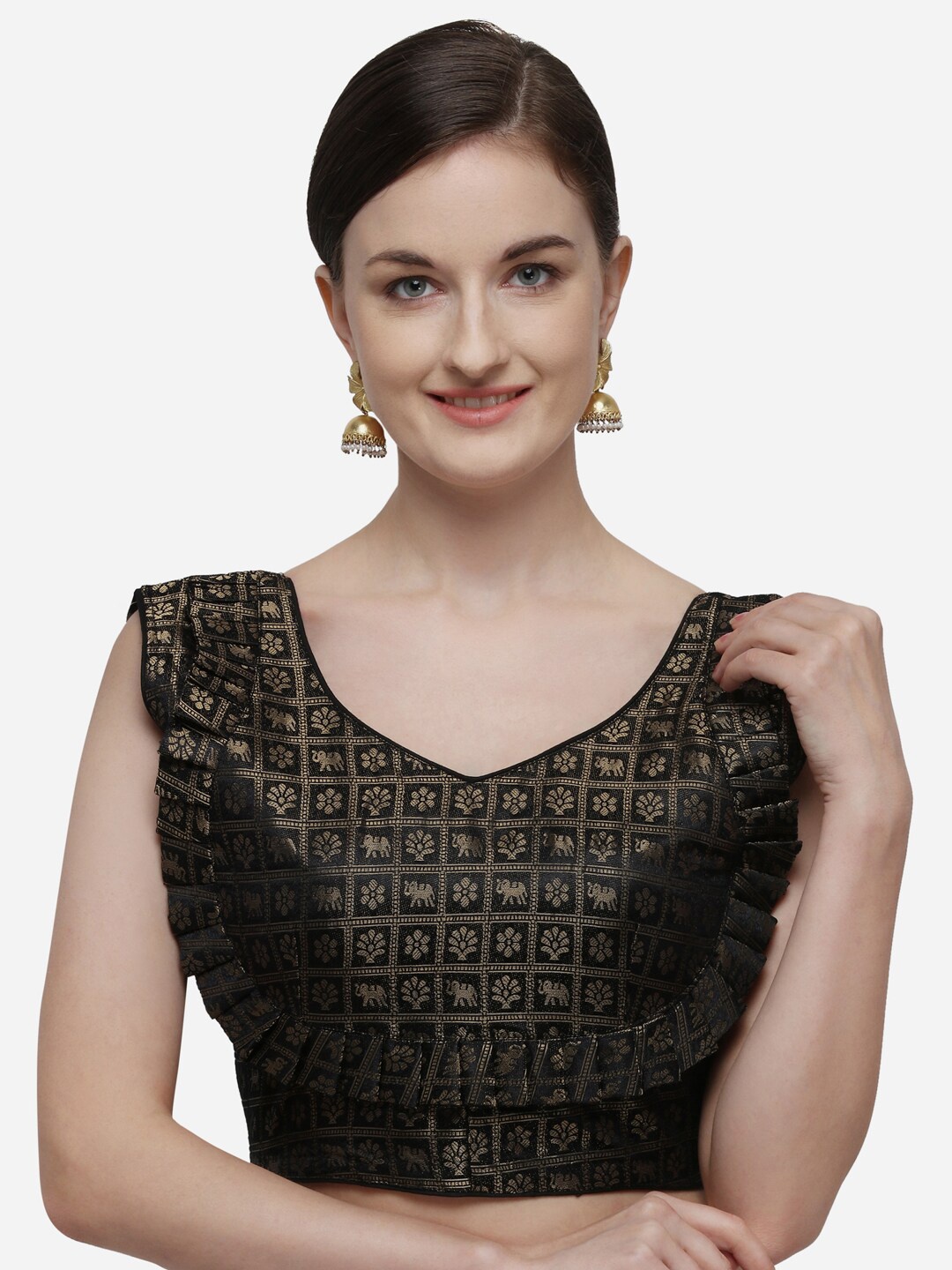 

Fab Viva Women Black Jacquard Brocade Readymade Saree Blouse
