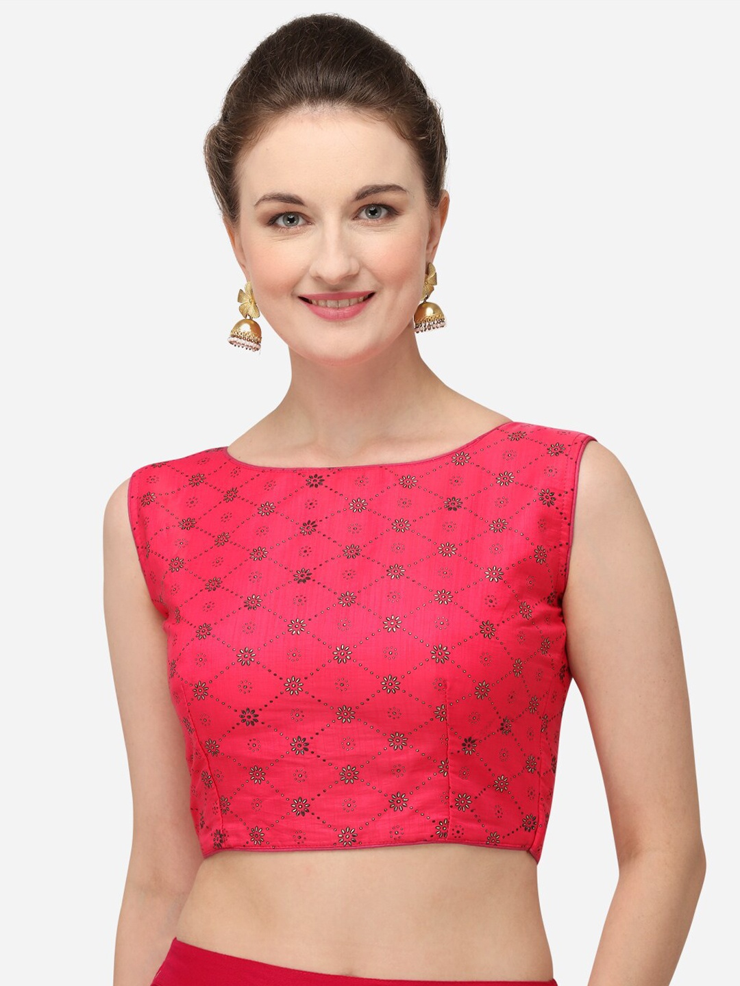 

Fab Viva Pink & Gold-Coloured Printed Silk Saree Blouse