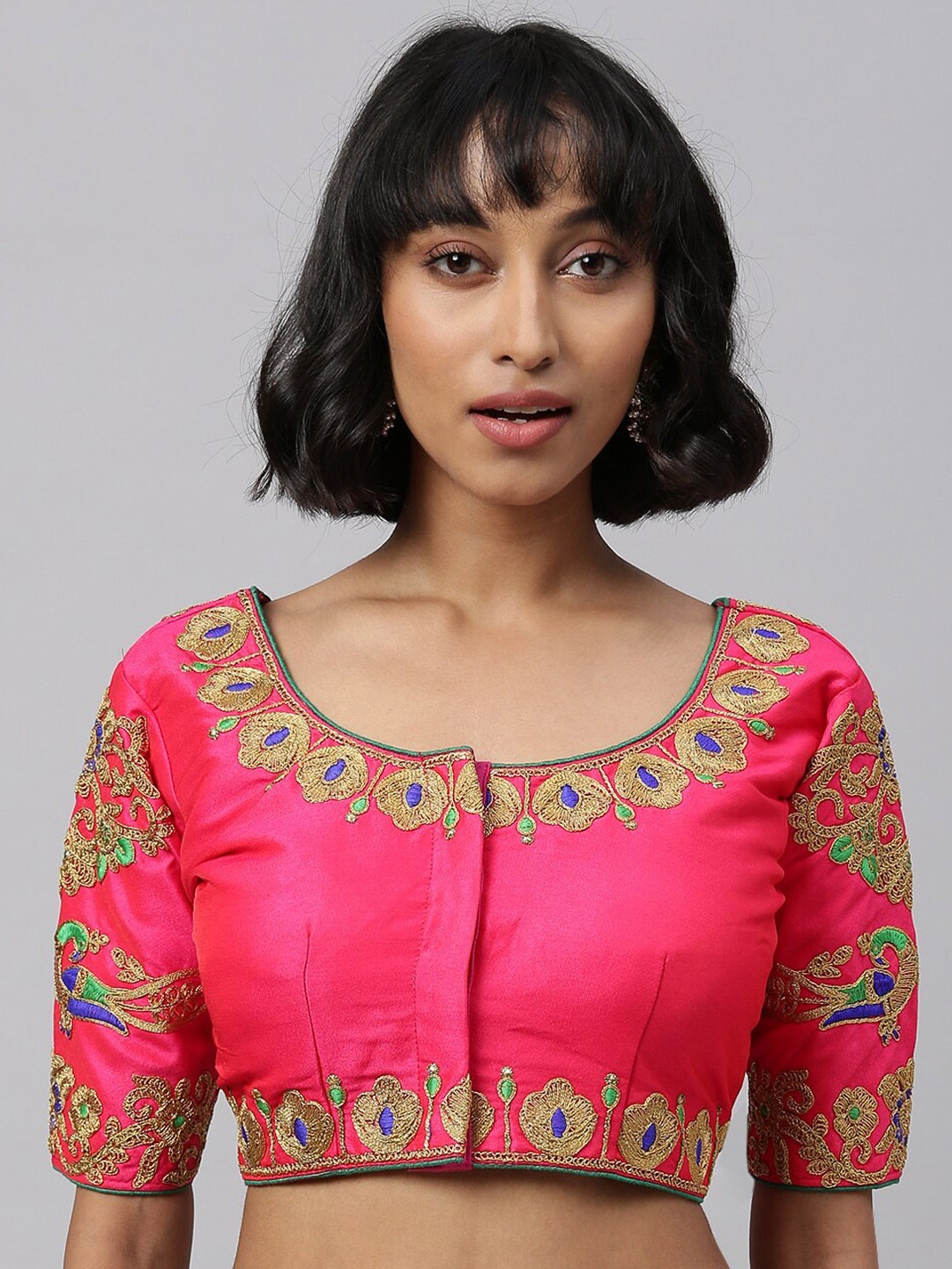 

Fab Viva Pink &Gold-Coloured Embroidered Saree Blouse