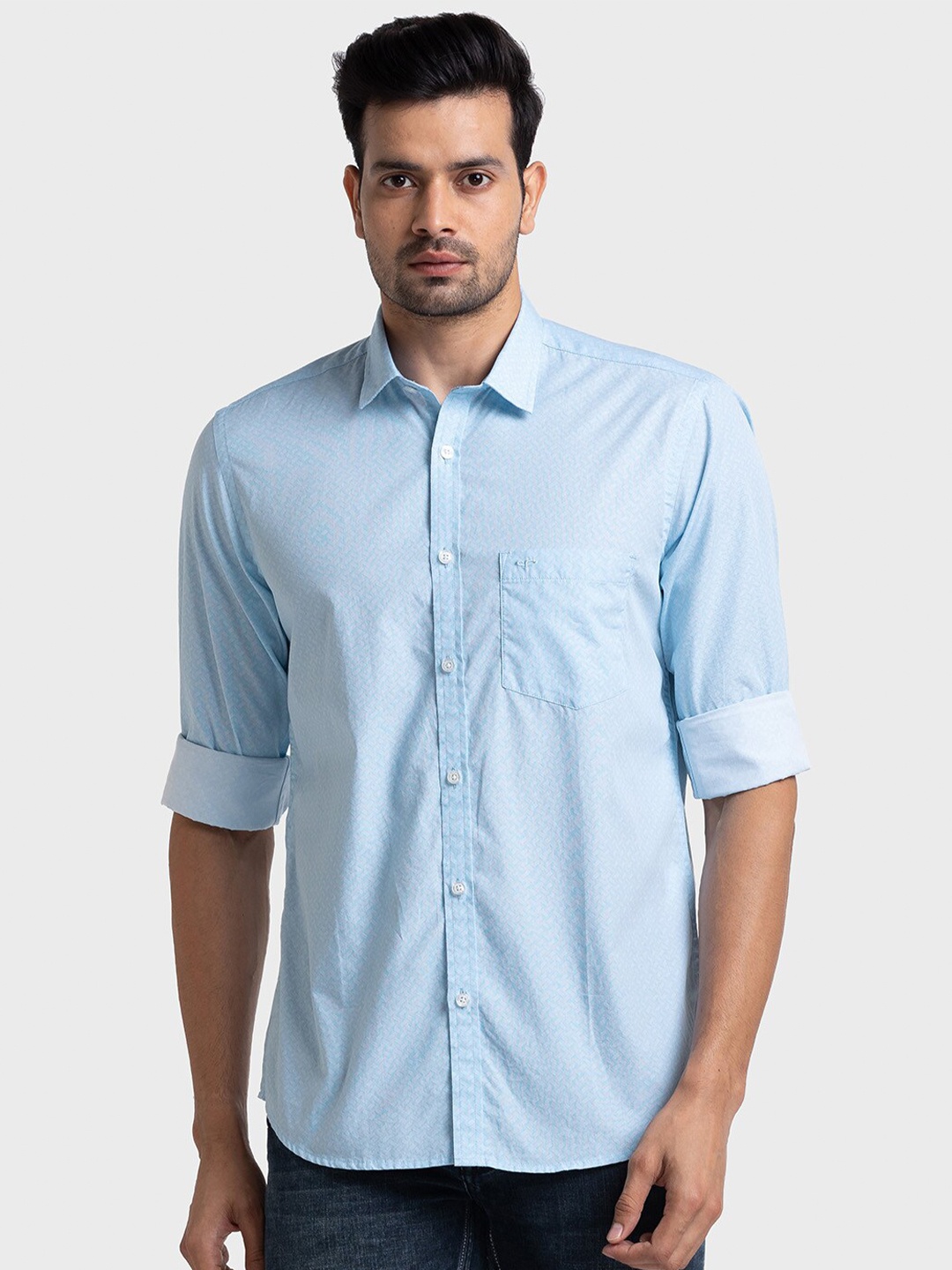 

ColorPlus Men Blue Tailored Fit Printed Casual Cotton Shirt