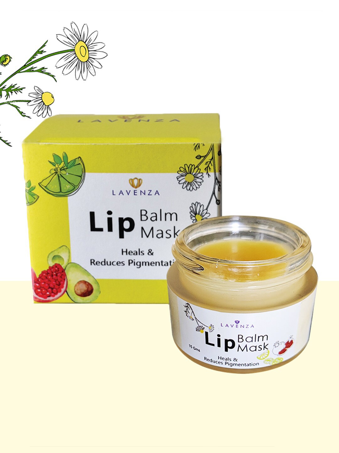 

LAVENZA Lip Mask & Balm with Avocado & Pomegranate - Heals & Reduces Pigmentation - 15g, Yellow