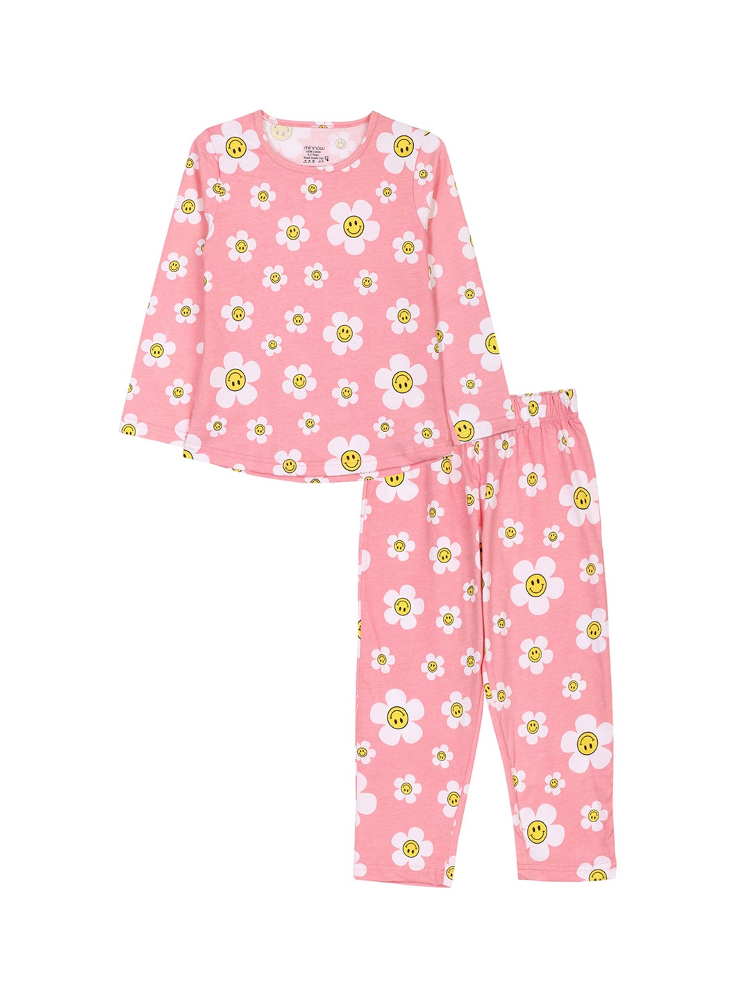

minnow Girls Pink & White Printed Night suit
