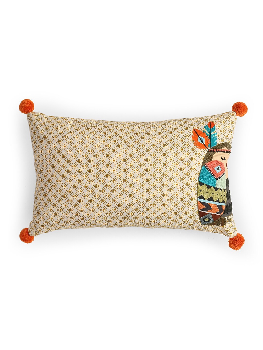 

Amoliconcepts Adults Beige & Orange Embroidered Rectangle Cushion Cover