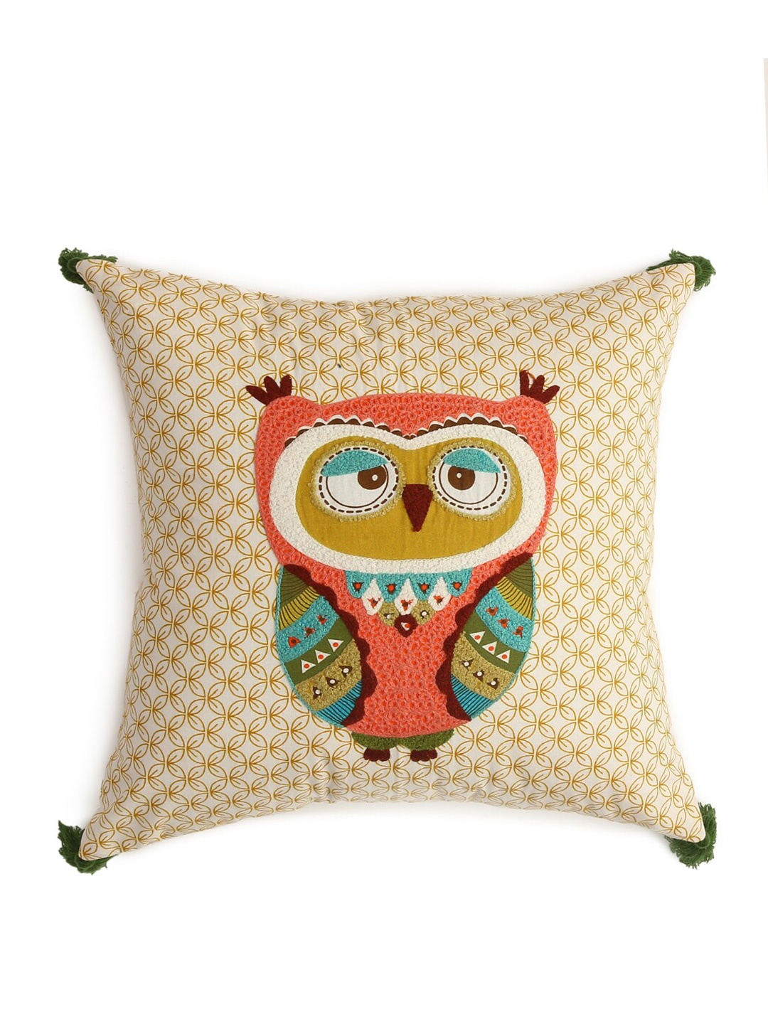 

Amoliconcepts Adults Cream-Colored & Orange Embroidered Square Cushion Cover