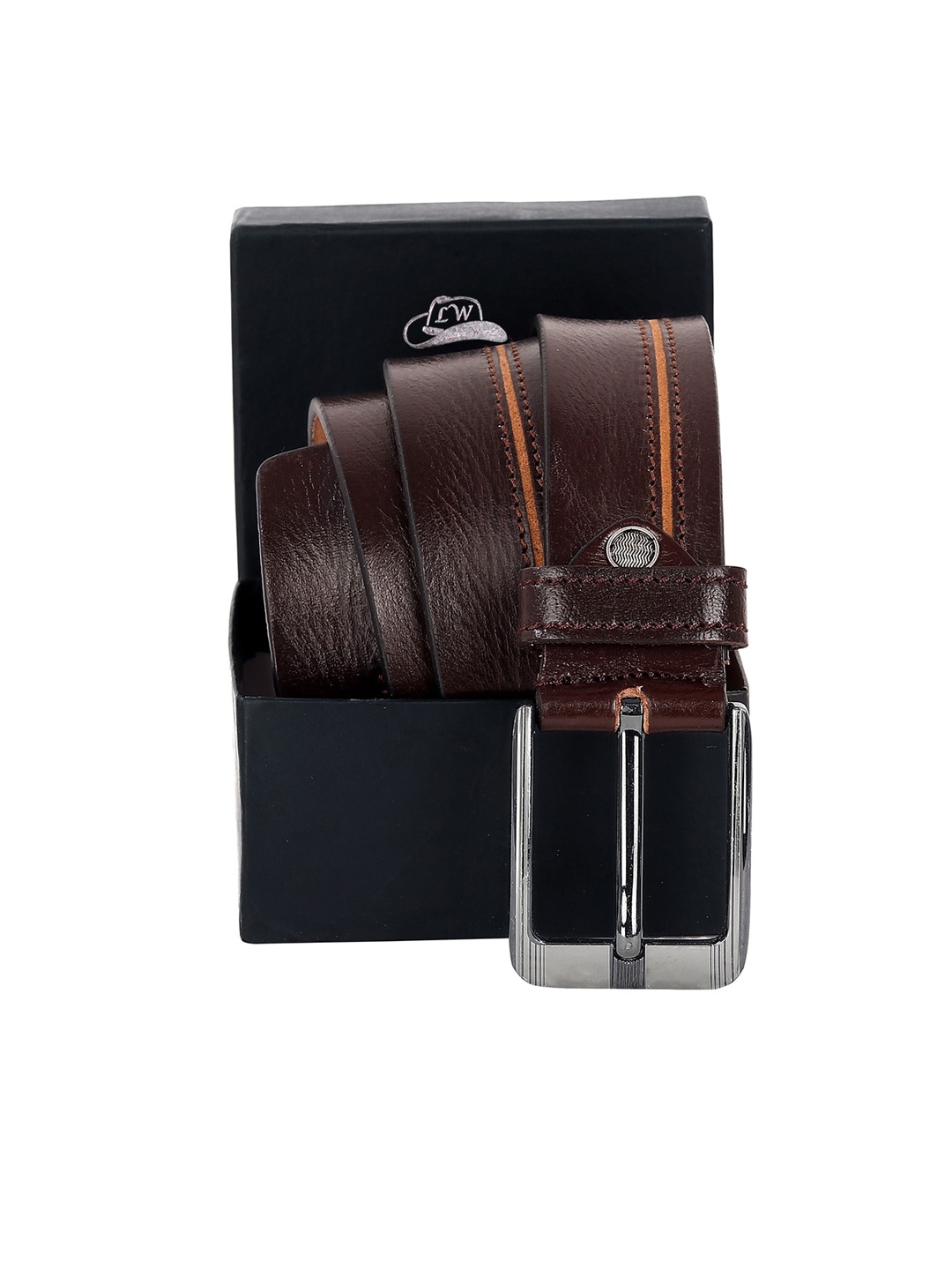 

Leather World Men Brown Textured Leather Formal Belt