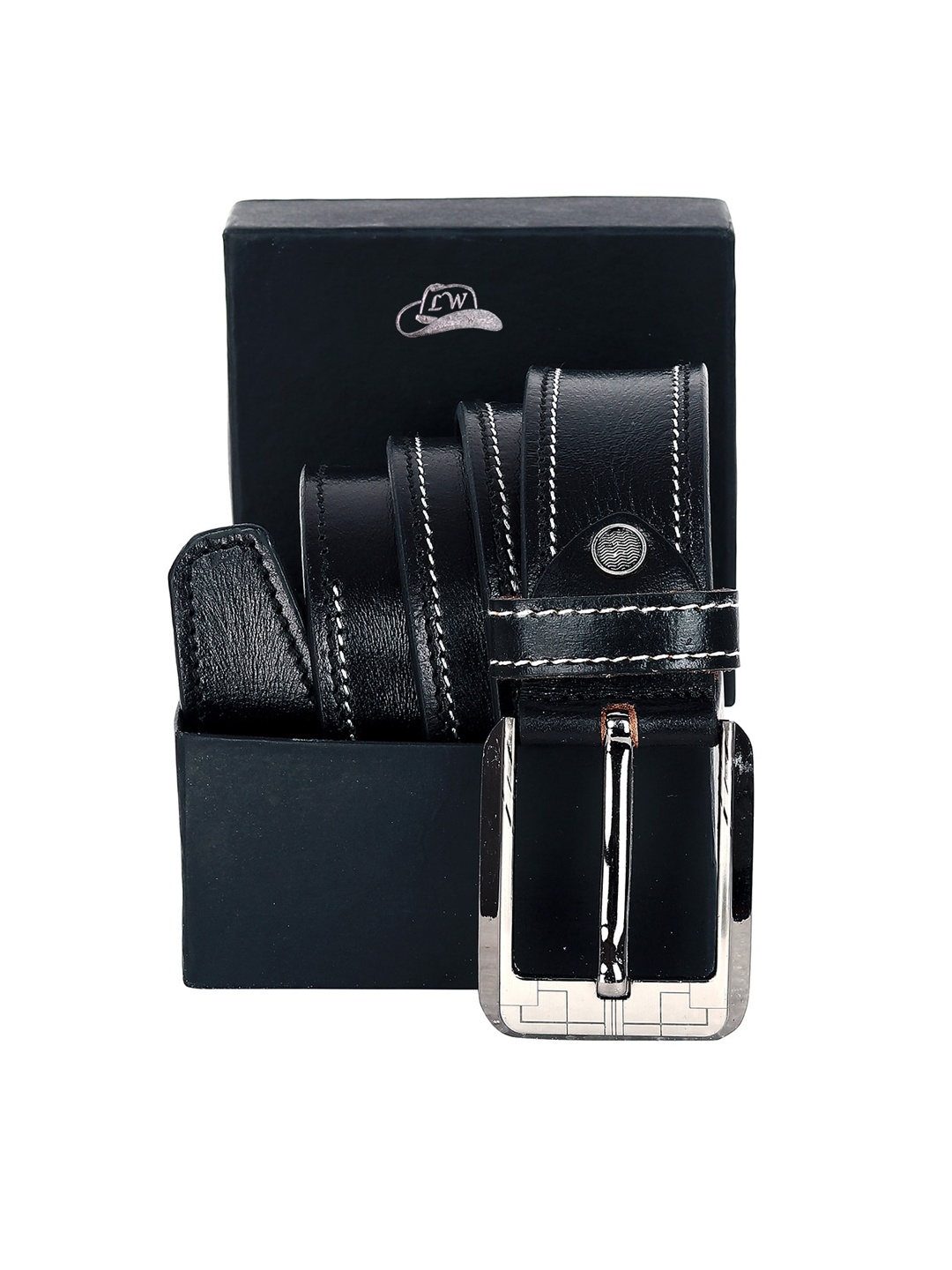 

Leather World Men Black Textured Leather Formal Belt