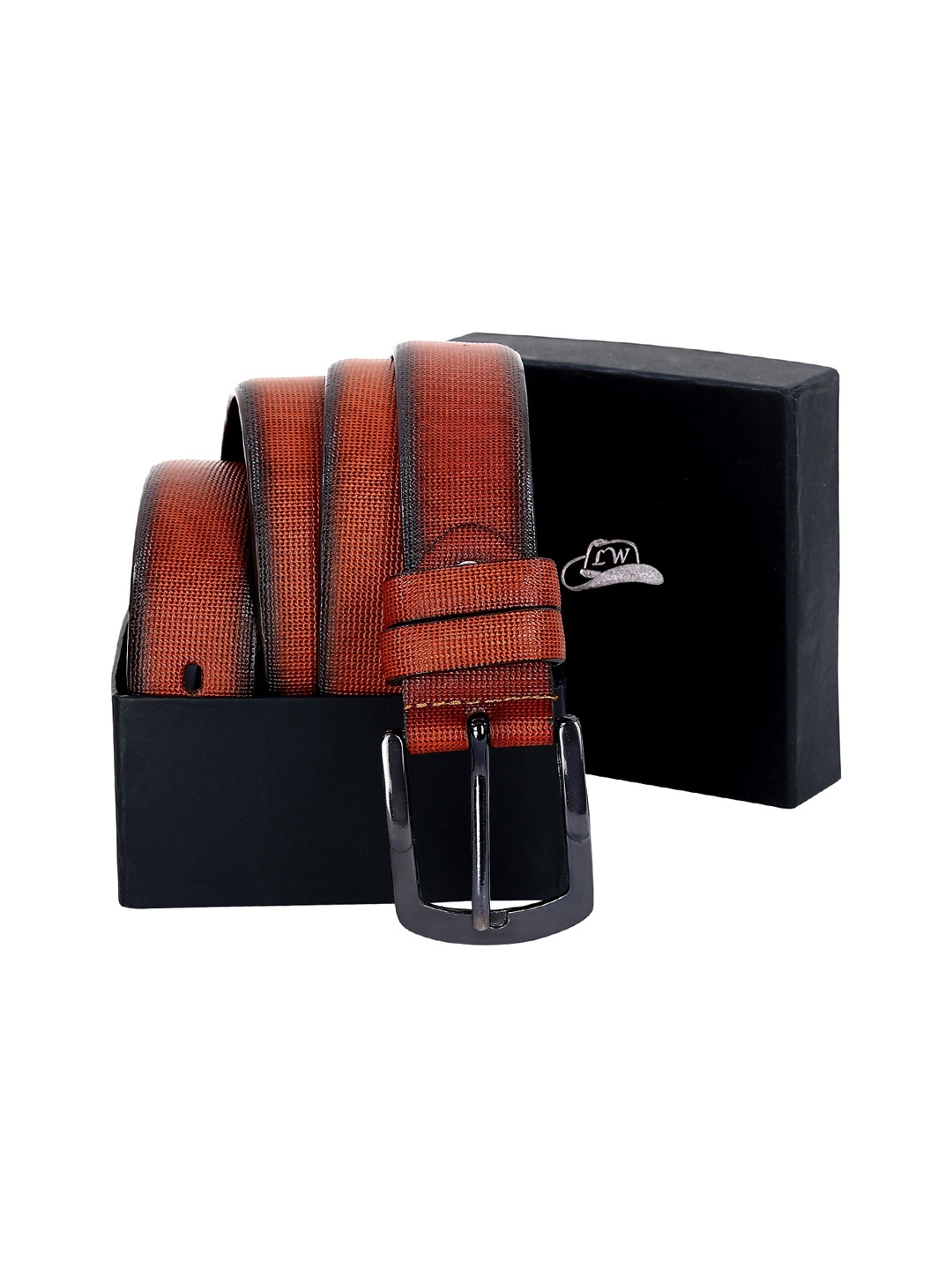 

Leather World Men Brown Textured Leather Formal Belt