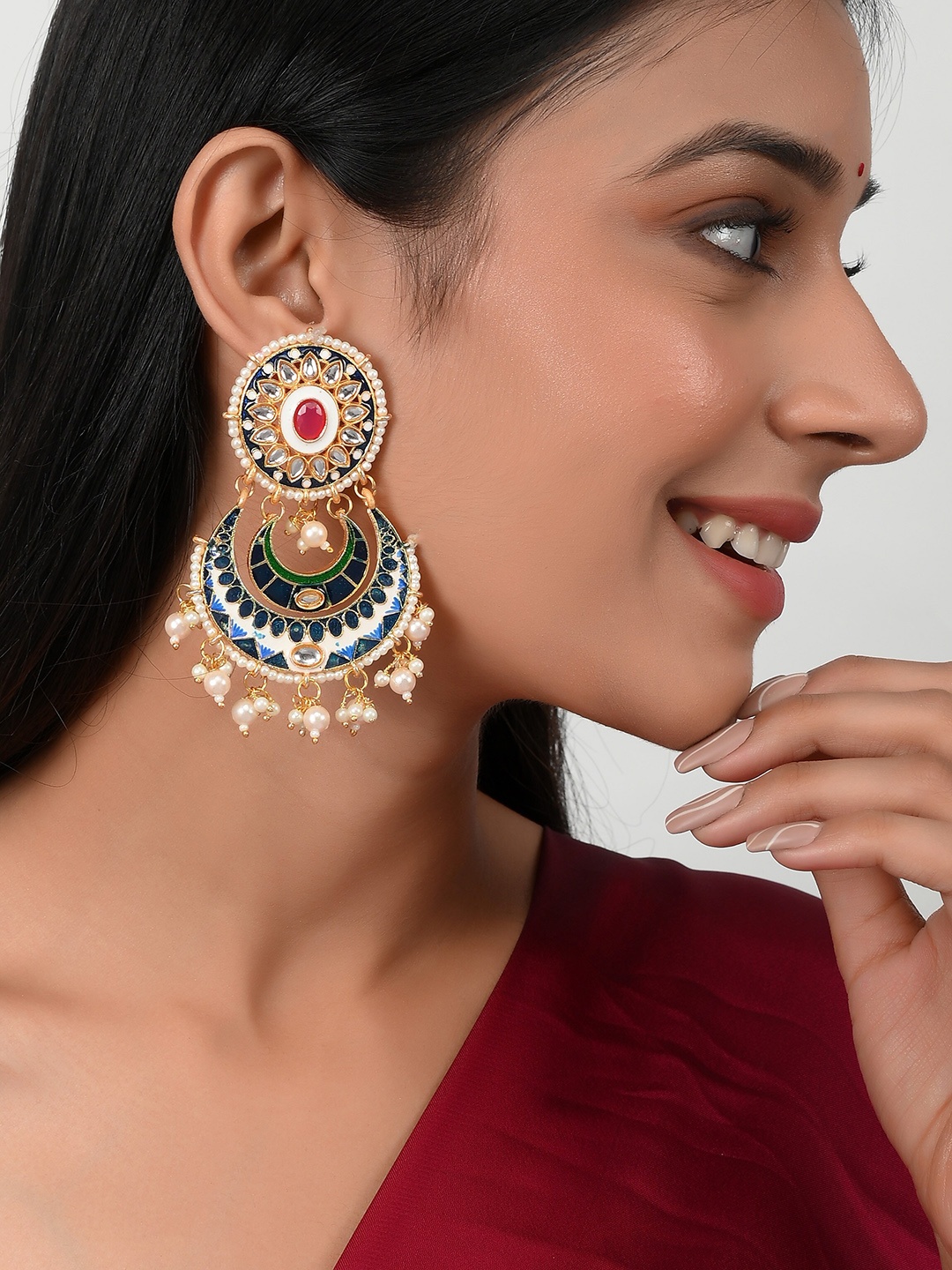 

Silvermerc Designs Multicoloured & Gold Plated Classic Chandbalis Earrings, Multi