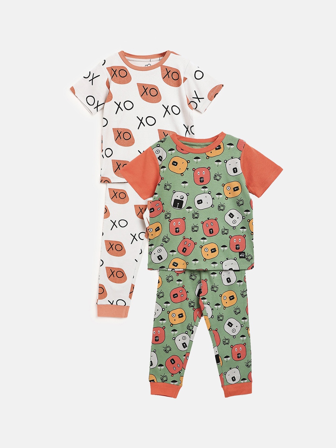 

Whistle & Hops Unisex Kids Pack Of 2 Green & White Printed Sustainable Clothing Set