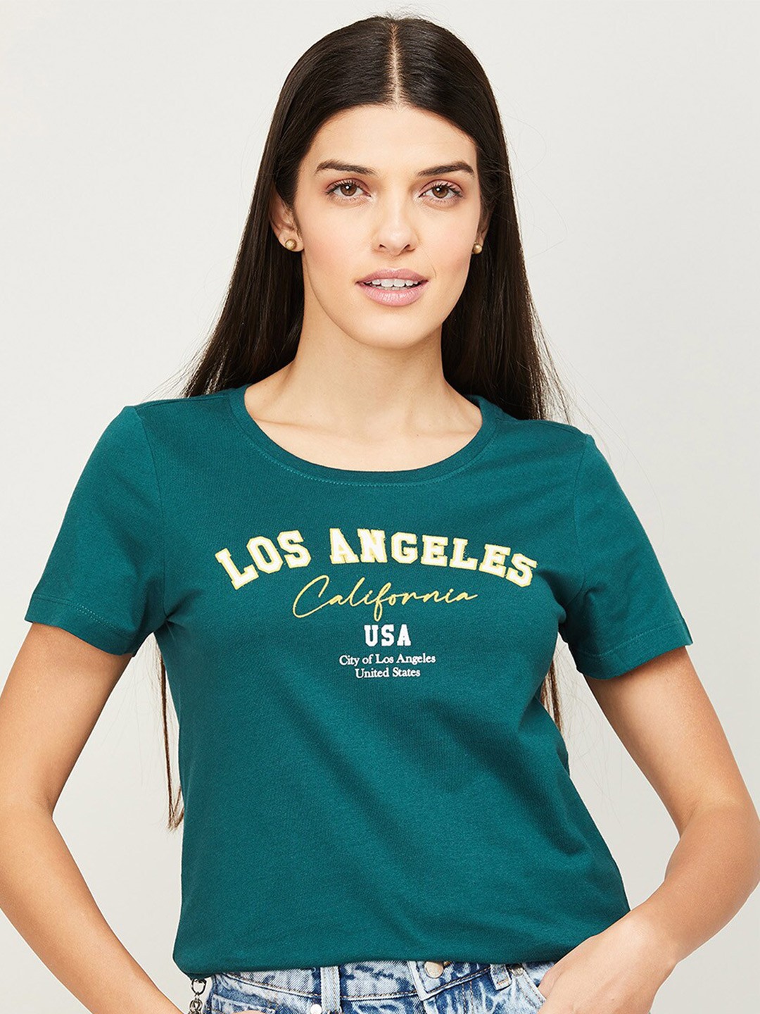 

Fame Forever by Lifestyle Teal Green Pure Cotton Print Top