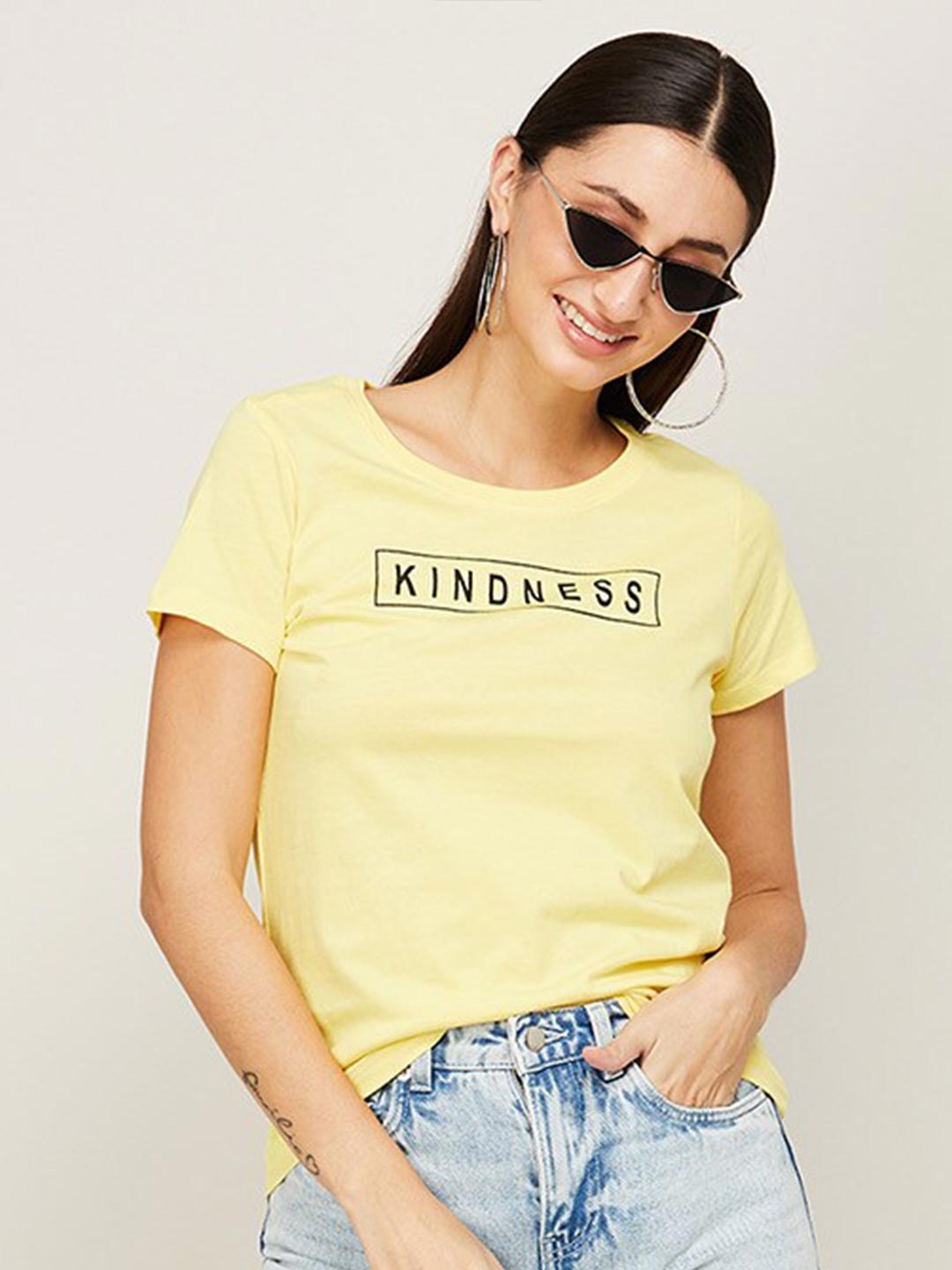 

Fame Forever by Lifestyle Yellow Print Pure Cotton Top
