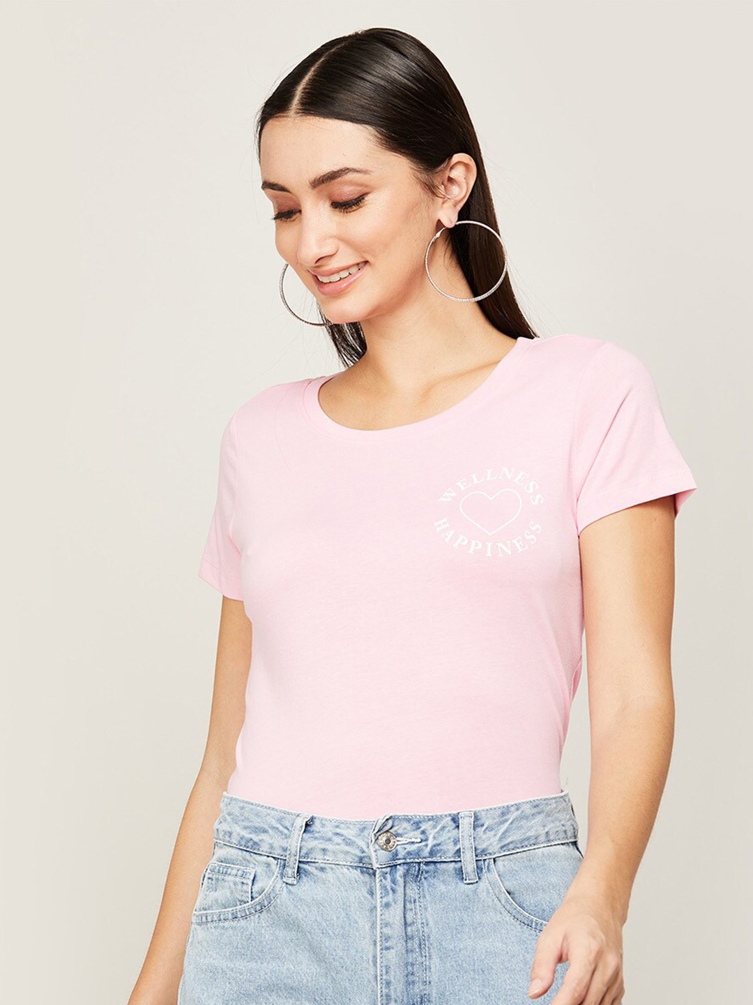 

Fame Forever by Lifestyle Women Pink & White Typography Printed Cotton T-shirt
