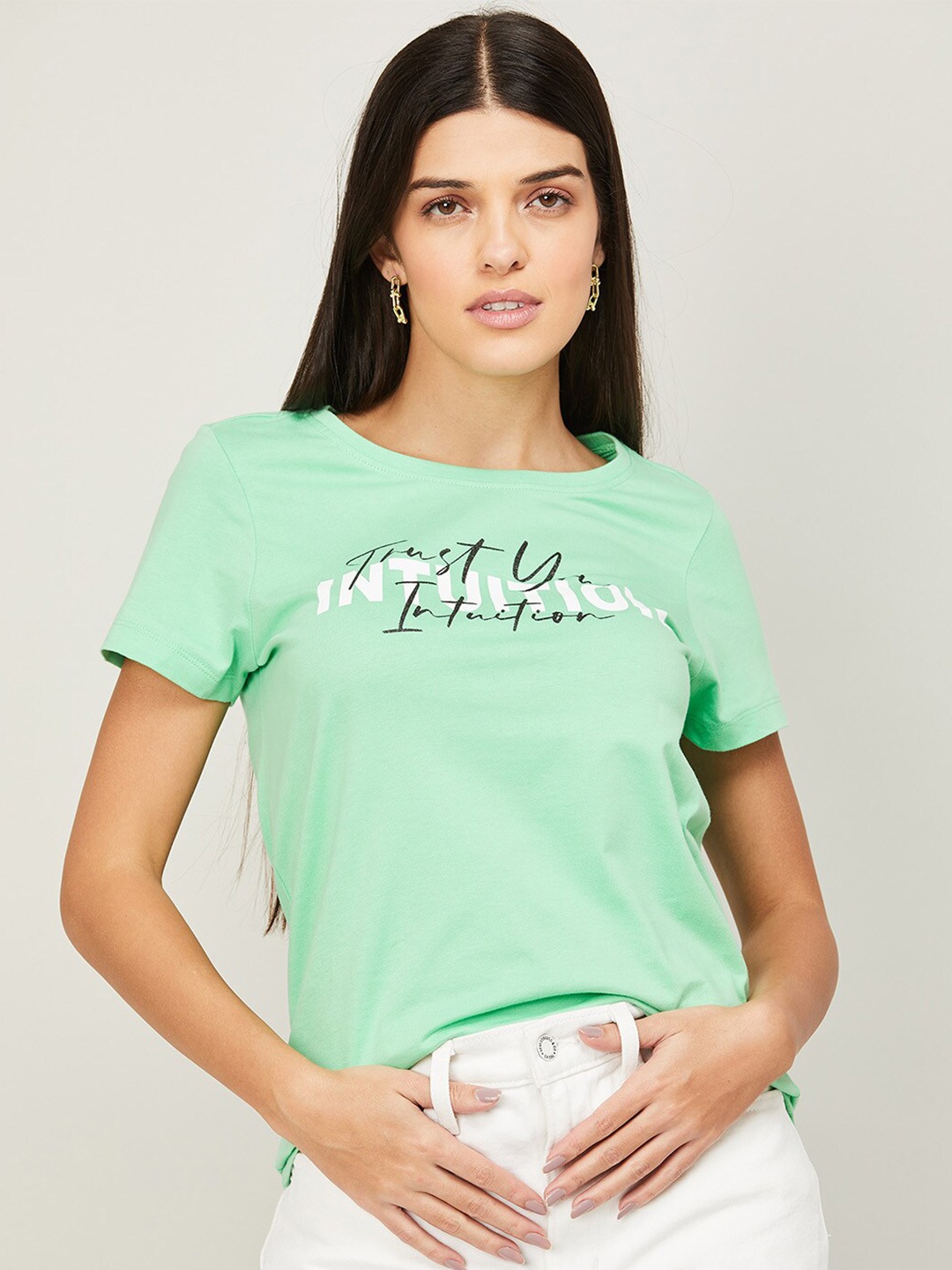 

Fame Forever by Lifestyle Green Printed Pure Cotton Top