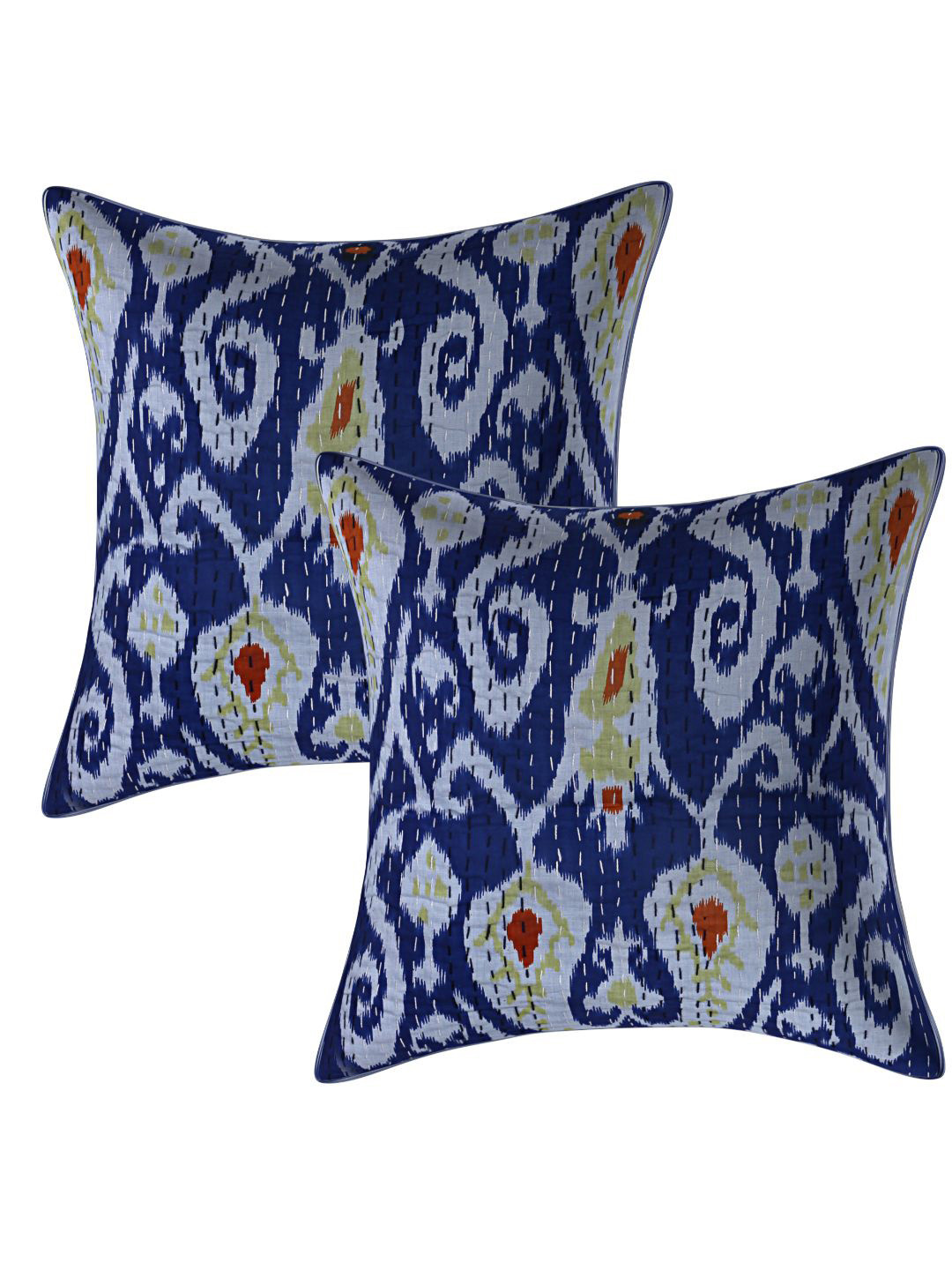 

INDHOME LIFE Blue & Grey Set of 2 Floral Square Cushion Covers