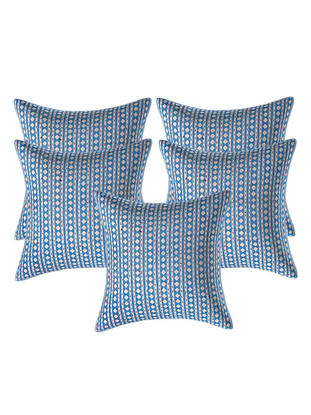 

INDHOME LIFE Blue & White Set of 5 Geometric Square Cushion Covers