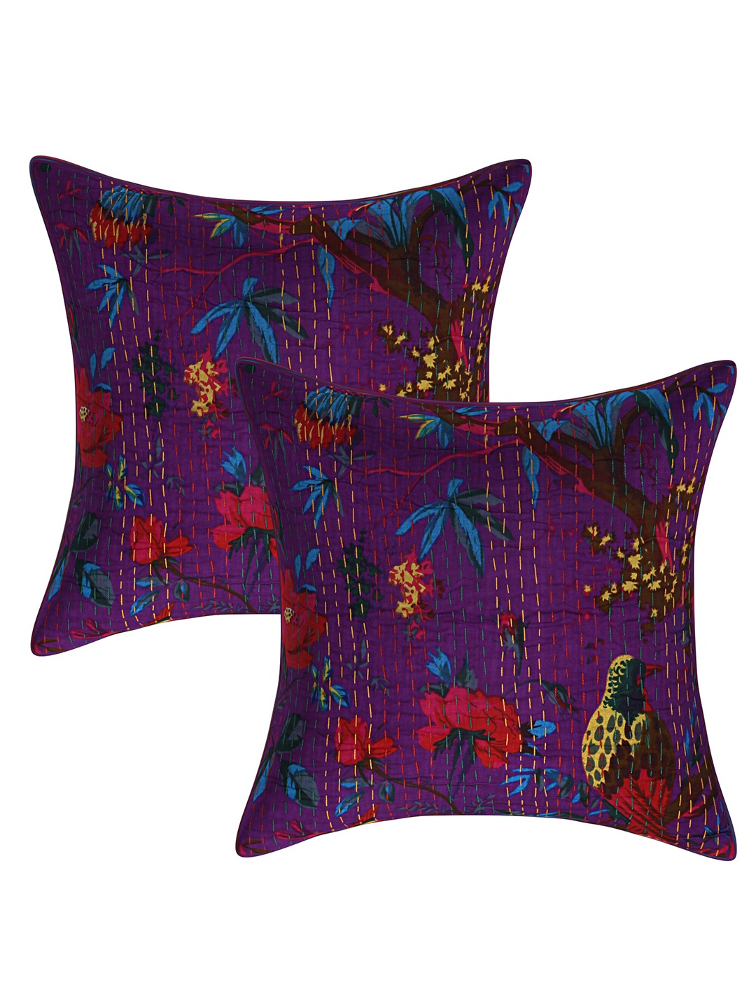 

INDHOME LIFE Set of 2 Purple & Red Floral Square Cushion Covers