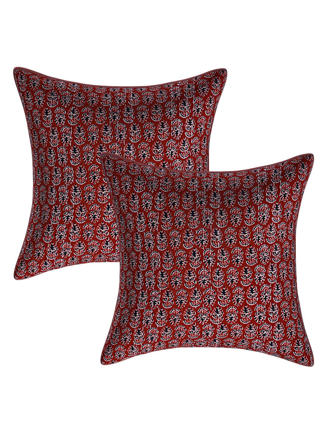 

INDHOME LIFE Red & White Set of 2 Floral Square Cushion Covers