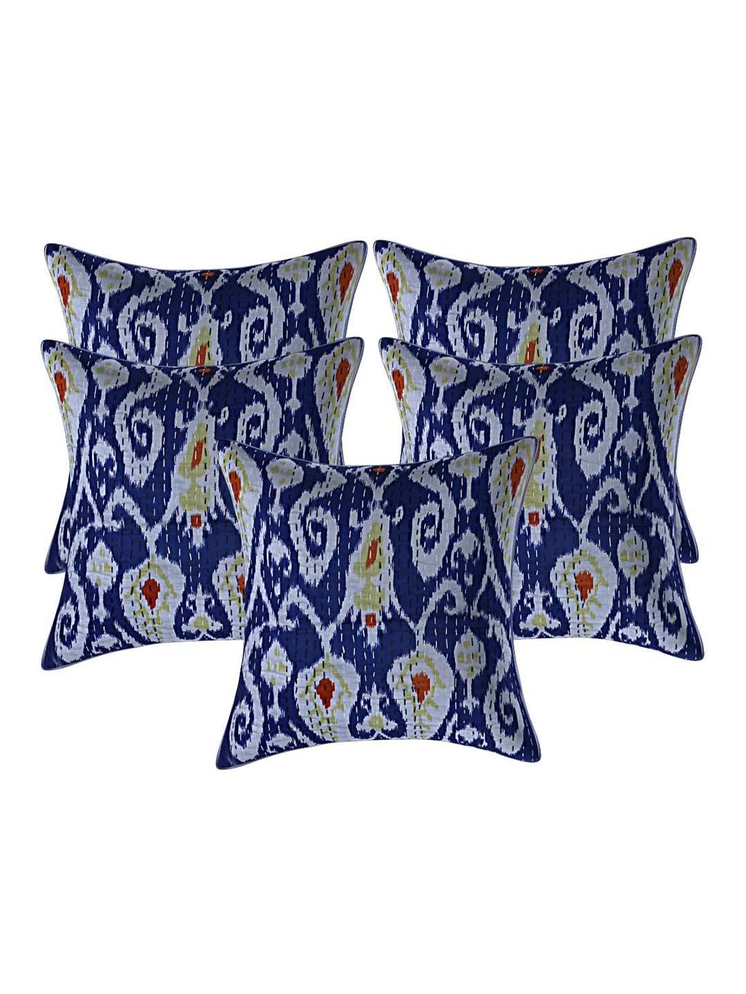 

INDHOME LIFE Navy Blue & Grey Set of 5 Ethnic Motifs Square Cushion Covers