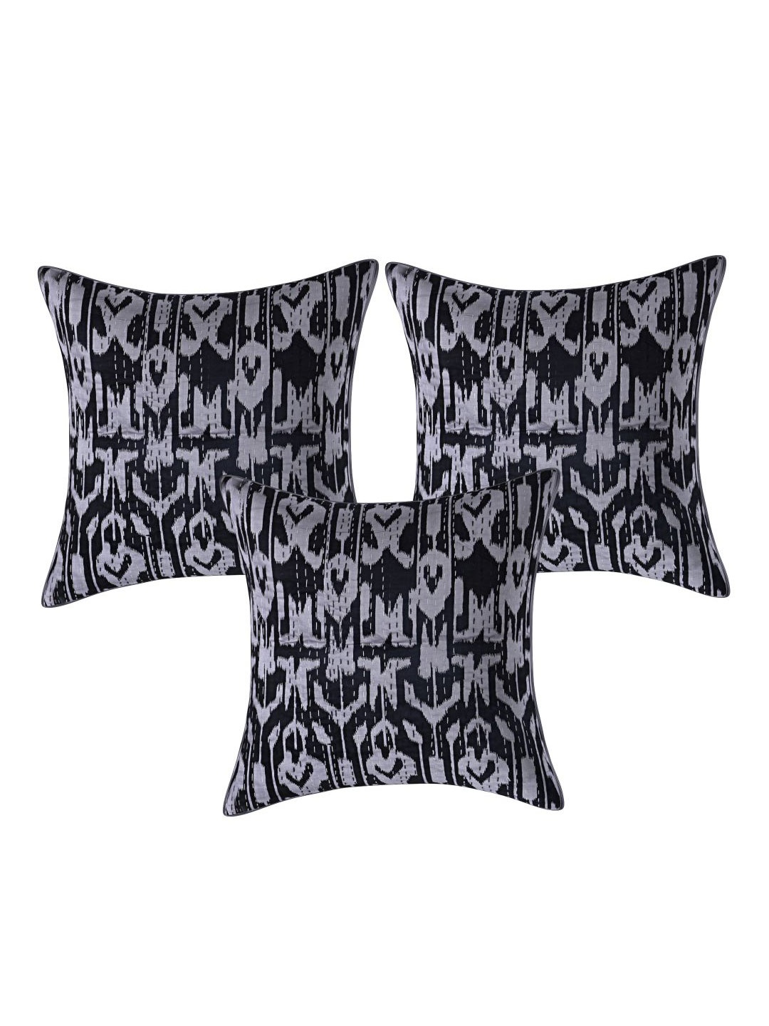 

INDHOME LIFE Black & Grey Set of 3 Floral Square Cushion Covers