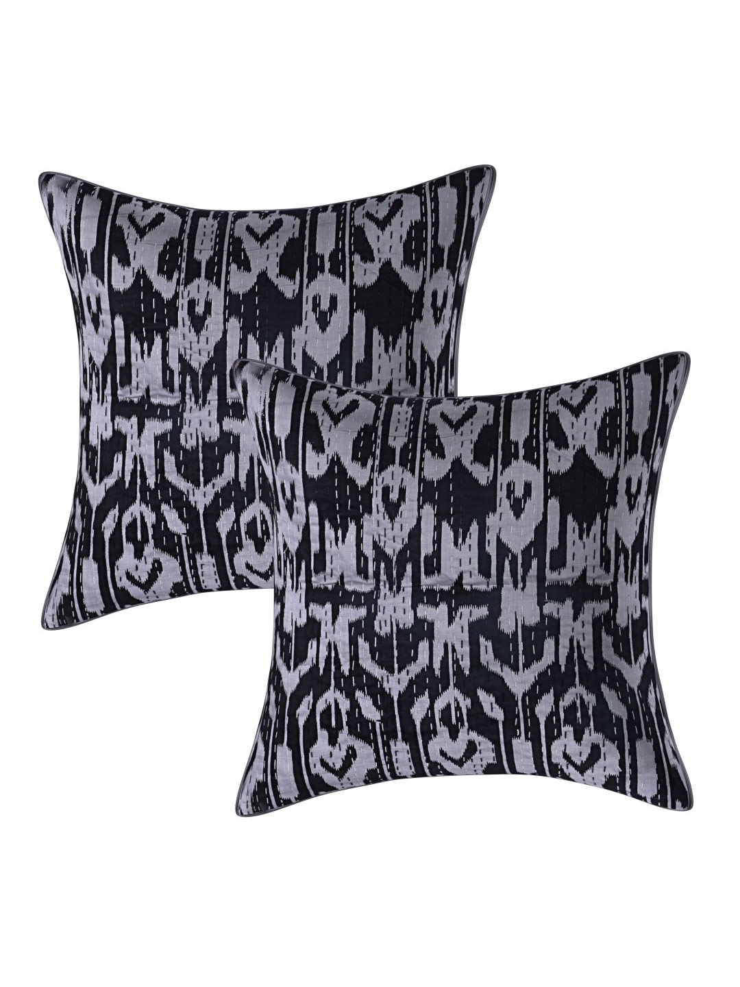 

INDHOME LIFE Unisex Black & Grey Set of 2 Ethnic Motifs Square Cushion Covers