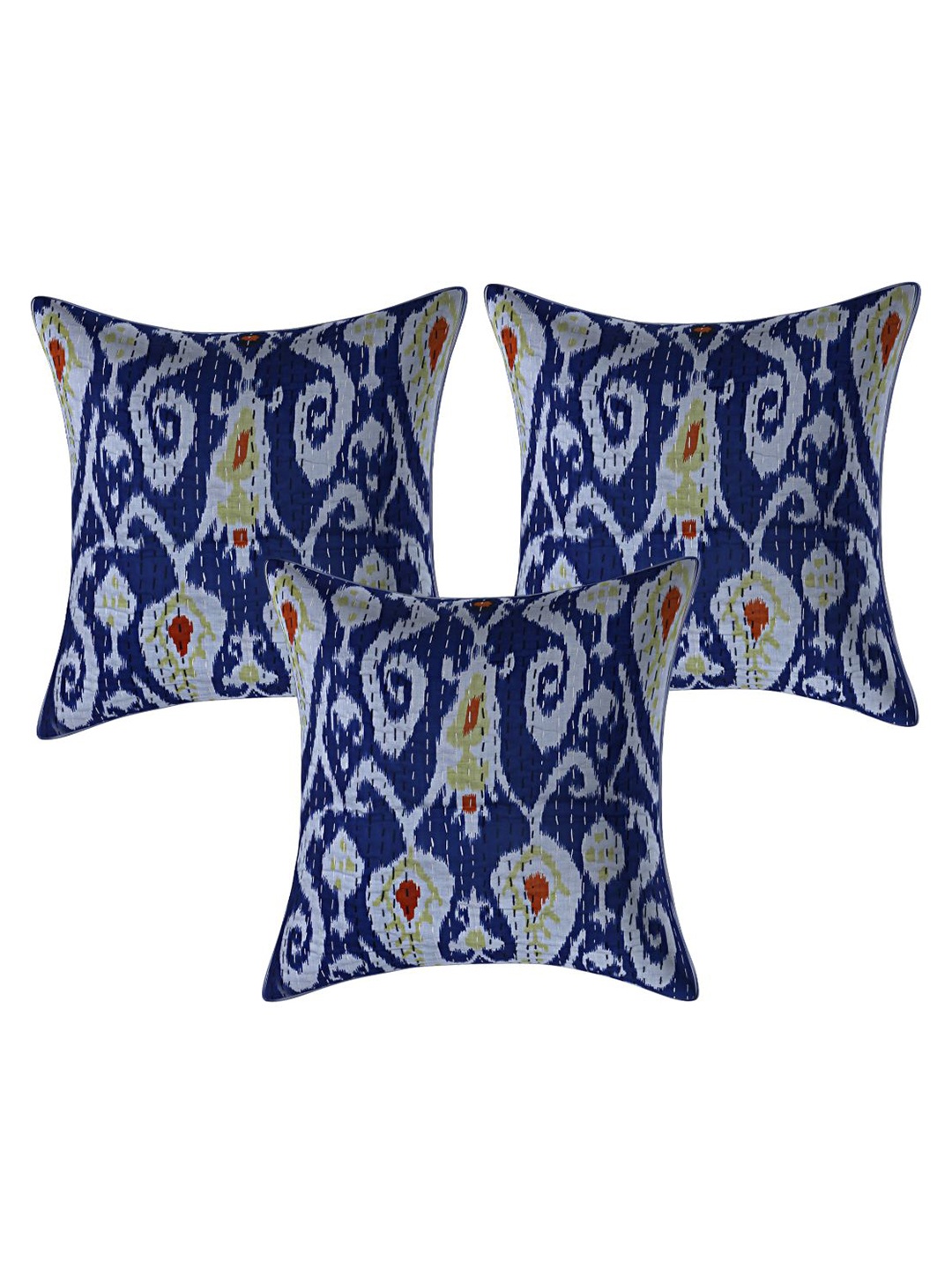 

INDHOME LIFE Unisex Blue & Red Set of 3 Ethnic Motifs Square Cushion Covers