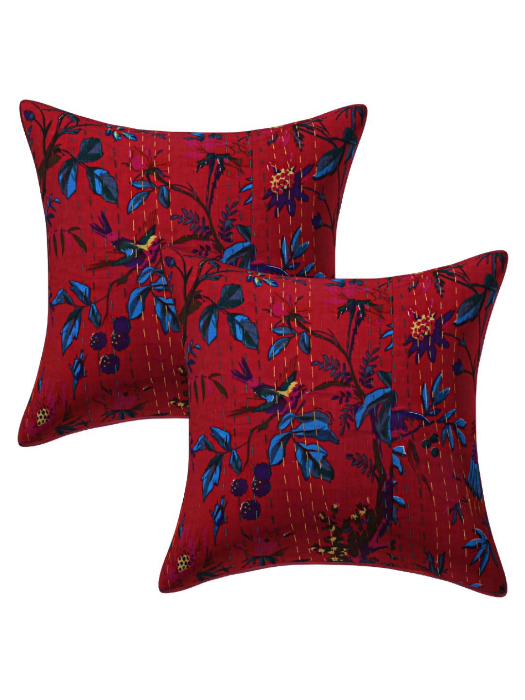 

INDHOME LIFE Red & Blue Set of 2 Floral Square Cushion Covers