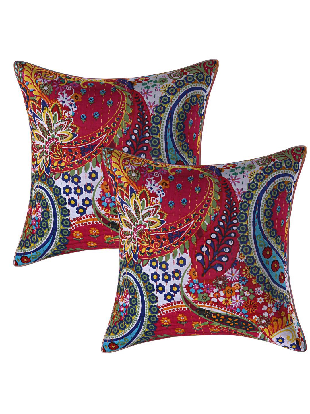 

INDHOME LIFE Red & Blue Set of 2 Ethnic Motifs Square Cushion Covers