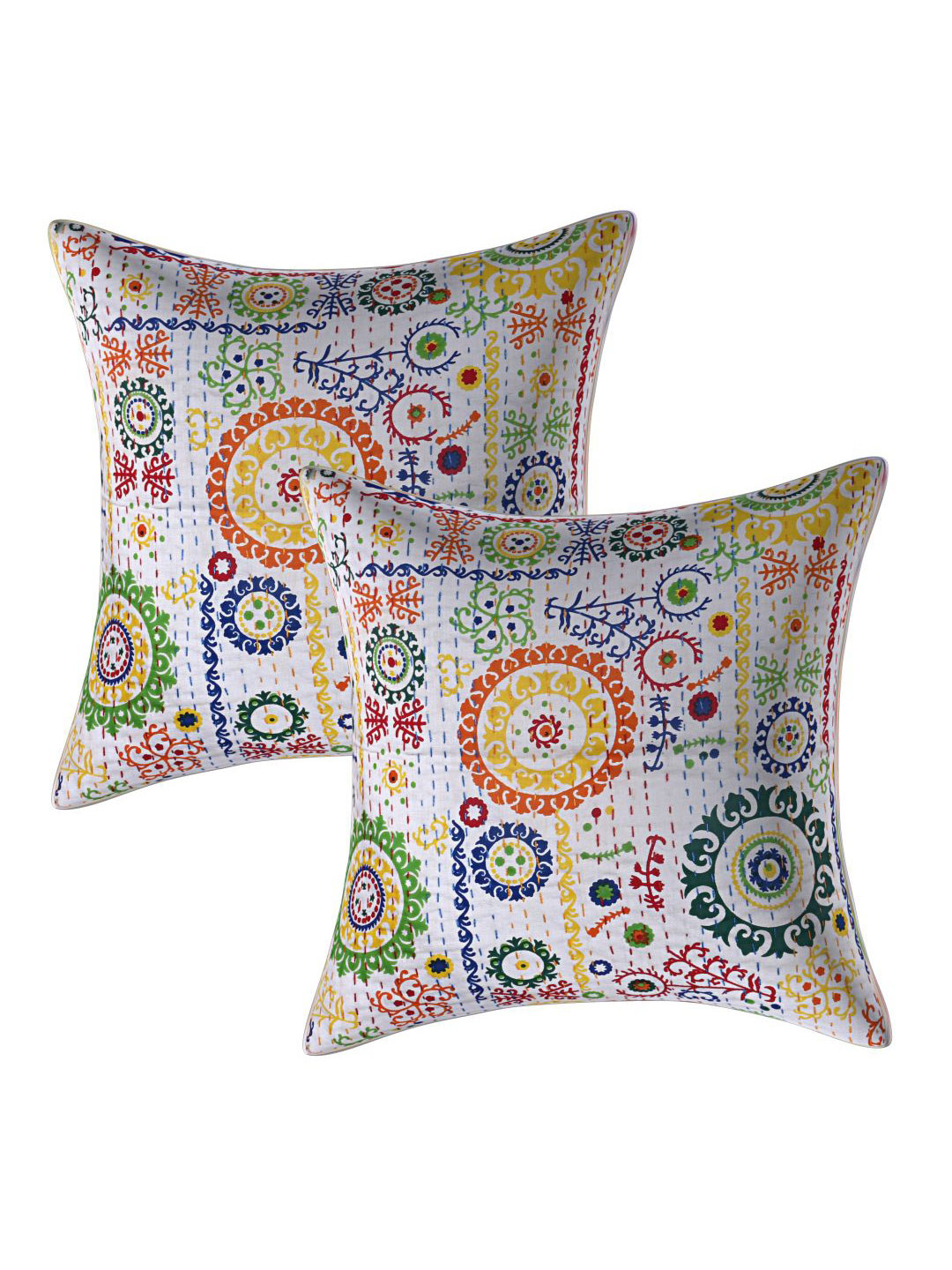 

INDHOME LIFE Green & White Set of 2 Abstract Printed Pure Cotton Square Cushion Covers