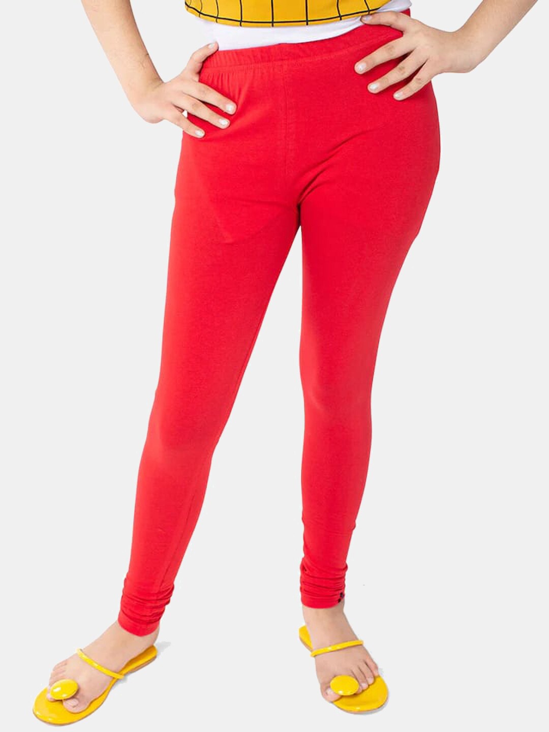 

FRENCH KLEIDER Girls Red Solid Churidar Length Pure Cotton Leggings