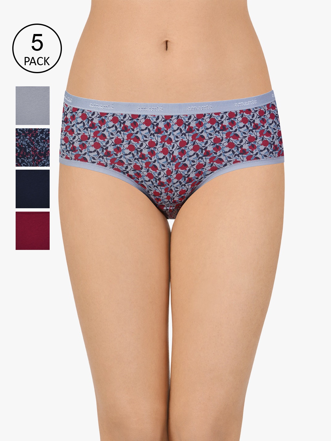

Amante Women Pack of 5 Maroon & Grey Hipster Briefs PPK45301