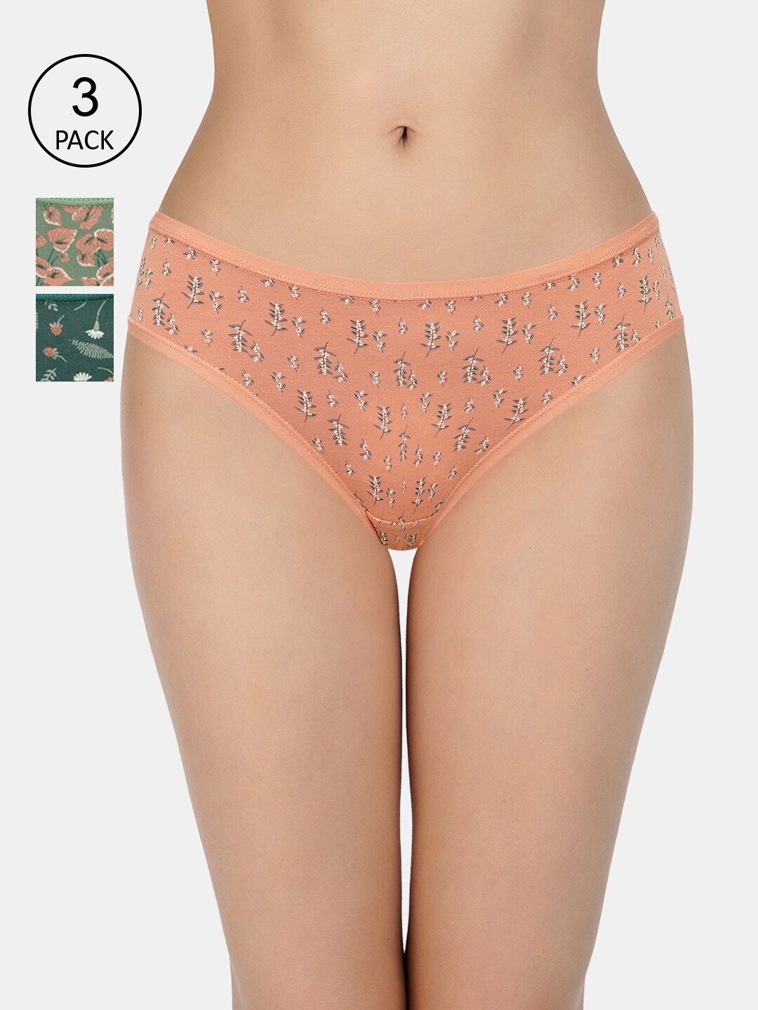 

Amante Women Pack of 3 Printed Low Rise Bikini Briefs PPK33102, Green