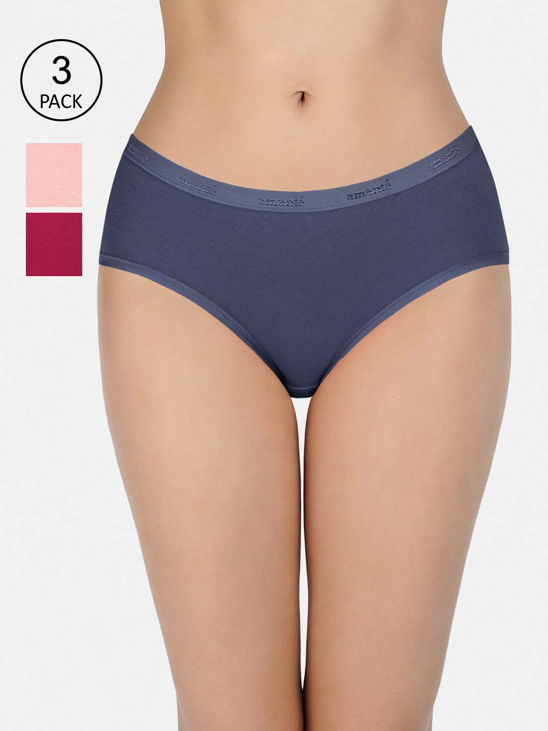 

Amante Women Pack Of 3 Solid Hipster Briefs PPK43001-C428 Solid, Pink