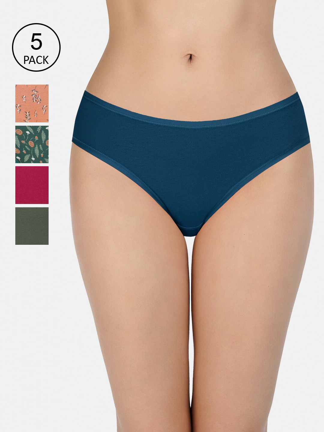 

Amante Women Pack of 5 Assorted Low Rise Bikini Brief - PPK35302, Blue