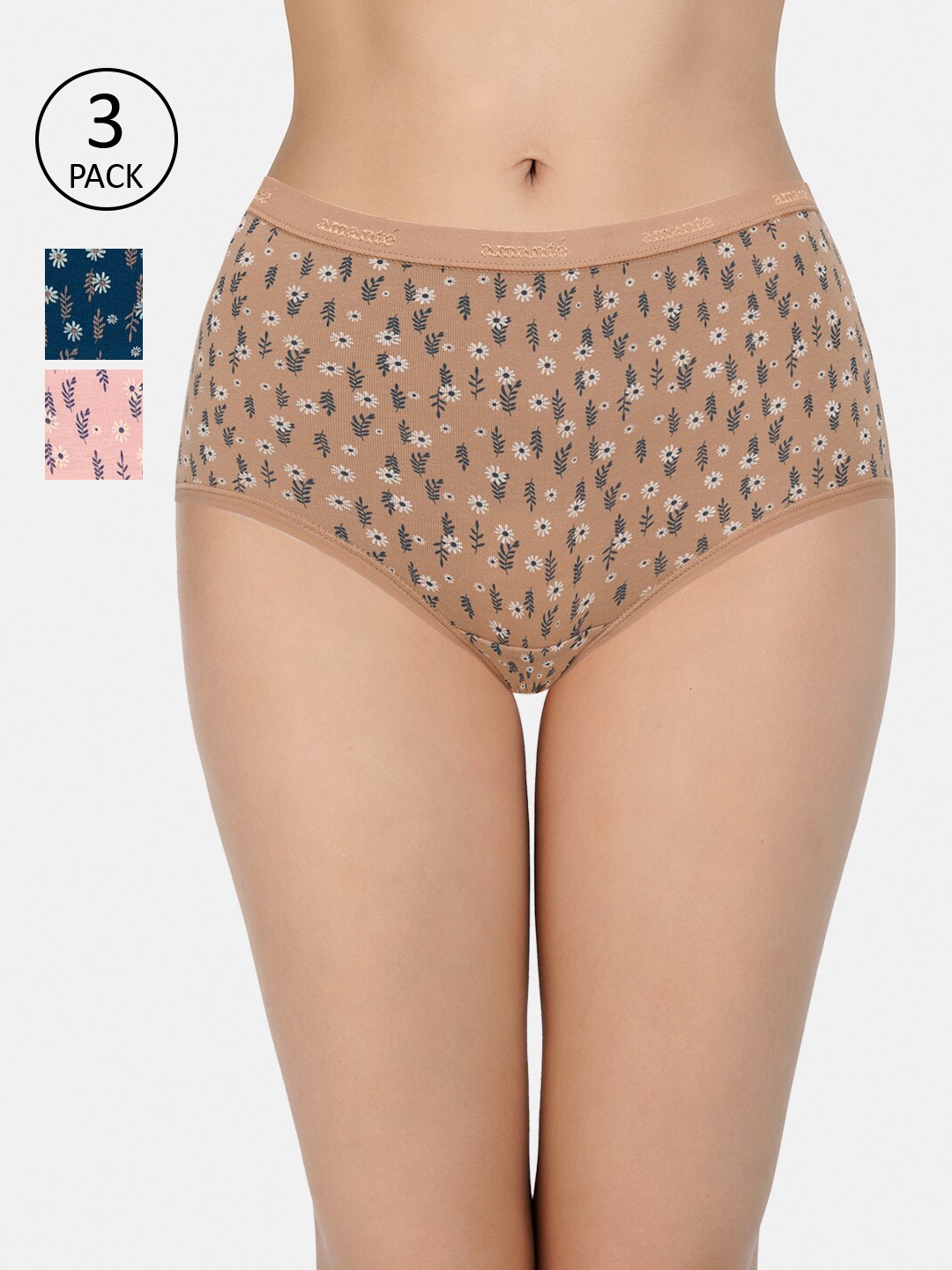 

Amante Women Pack Of 3 Printed High-Rise High Waist Basic Briefs, Brown