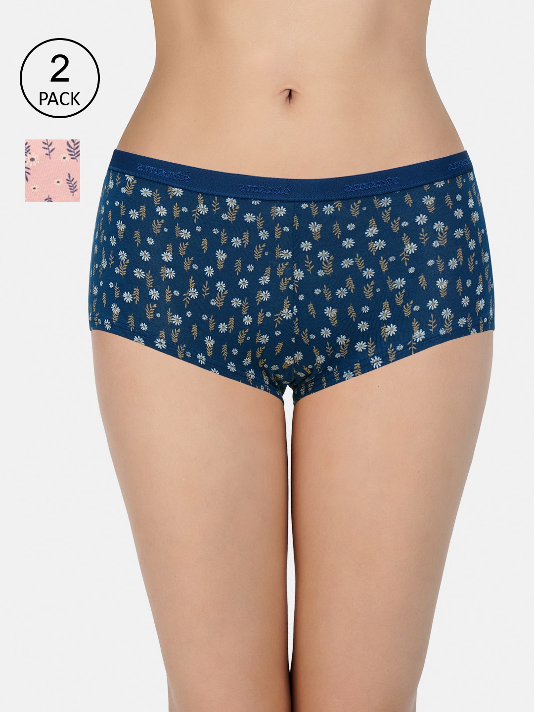 

Amante Women Printed Pack of 2 Low Rise Boyshort Brief - PPK62101, Blue