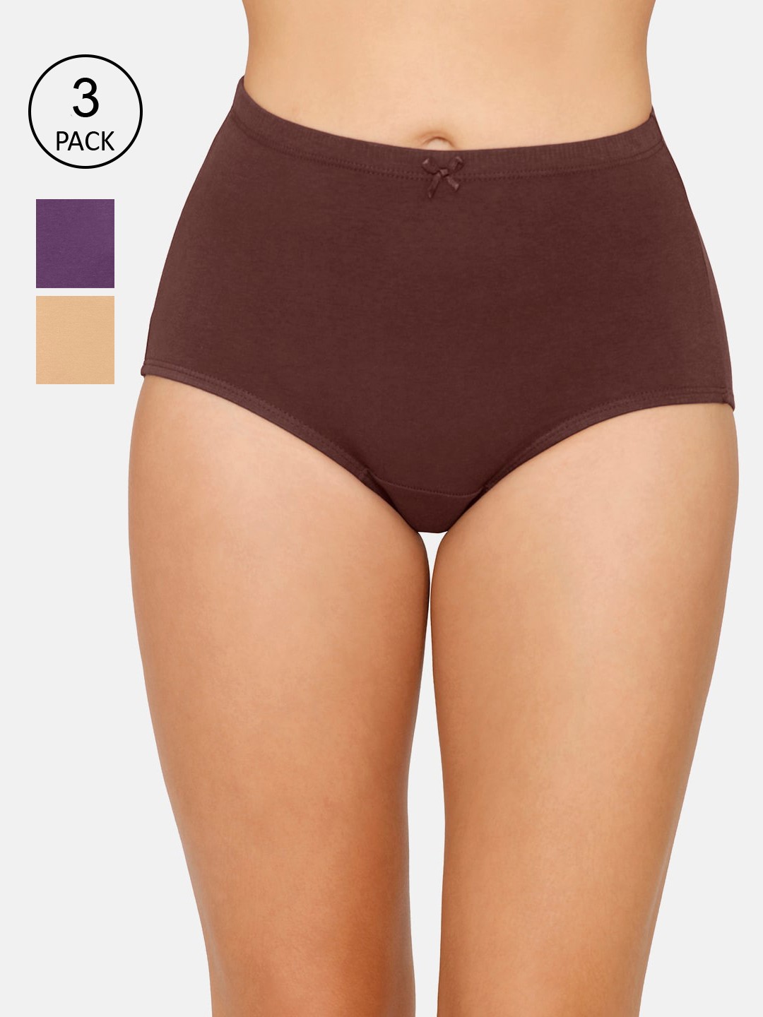 

Amante Women Pack Of 3 Solid High-Rise High Waist Basic Briefs, Brown