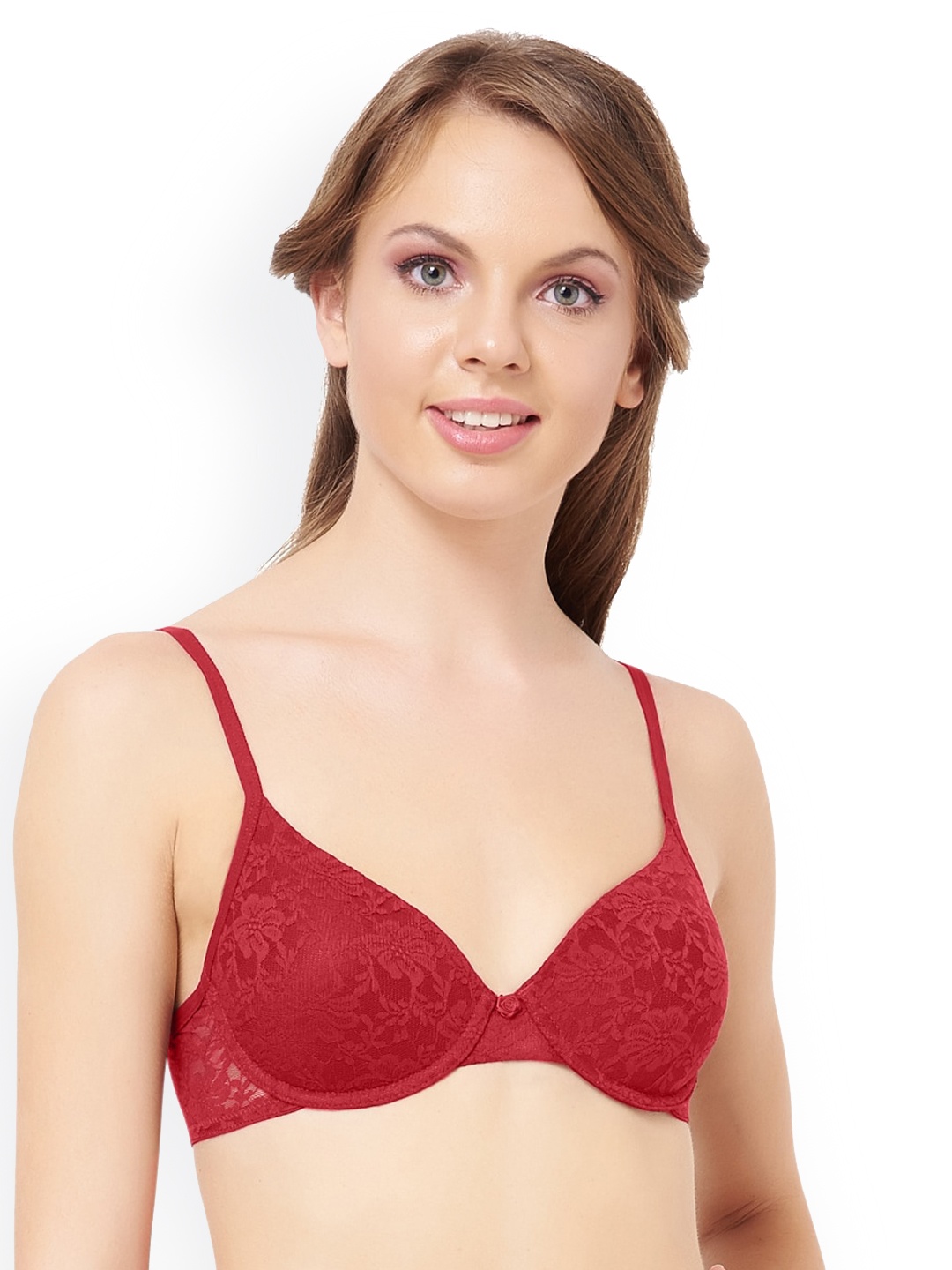 

Amante Padded Wired Floral Romance Lace Bra - BRA10301, Red