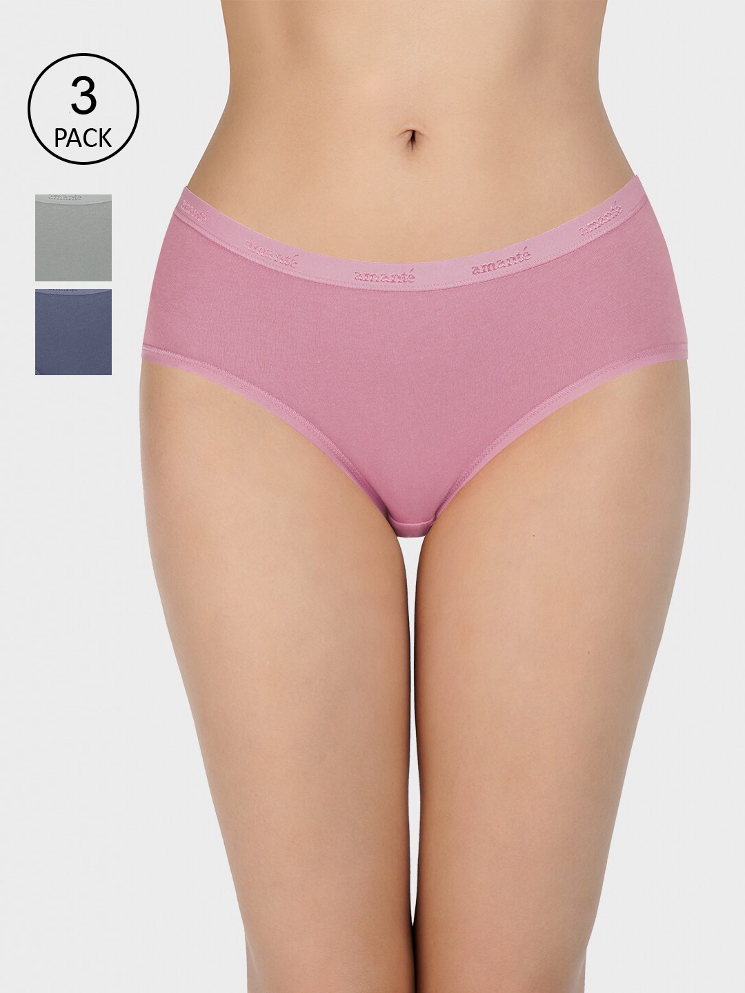 

Amante Women Pack of 3 Solid Hipster Briefs, Pink
