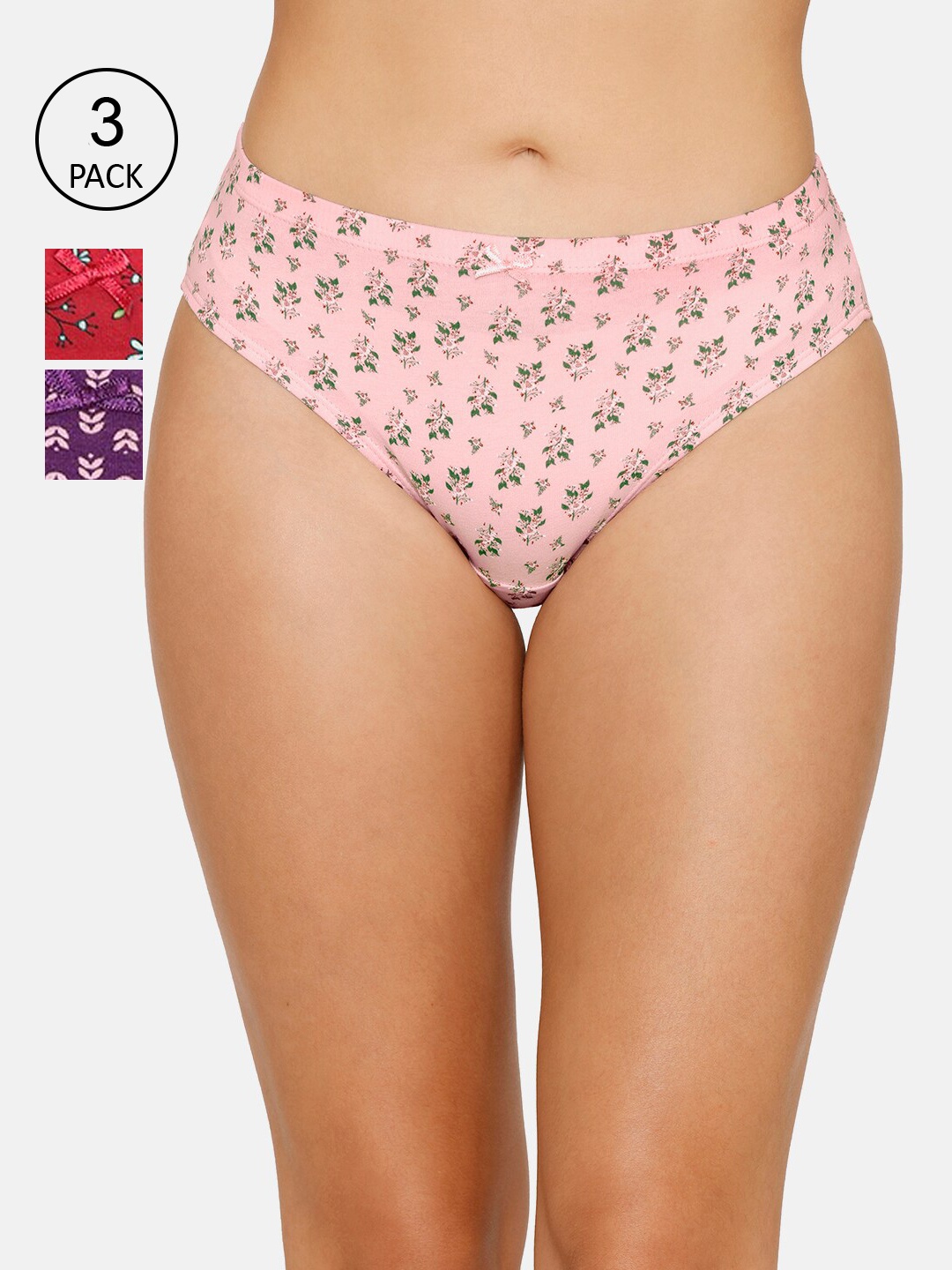 

Amante Women Printed Pack of 3 Mid Rise Bikini Briefs PPK33105, Red
