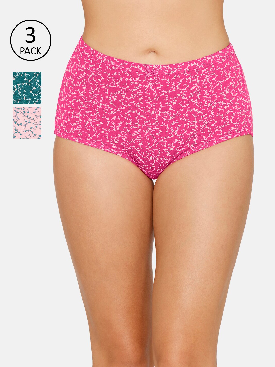 

Amante Women Pack of 3 Printed High-Rise High Waist Basic Briefs, Fuchsia