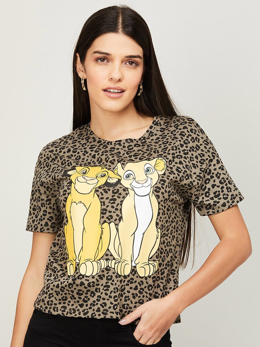 

Ginger by Lifestyle Women Grey Printed 100% Cotton T-shirt