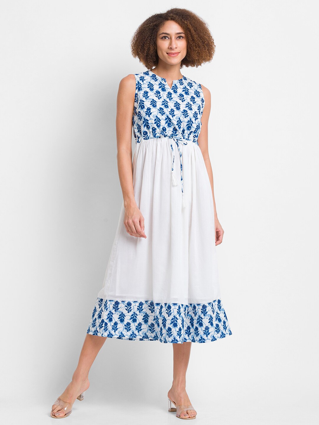 

Globus Off White & Blue Floral Printed Cotton Midi Dress