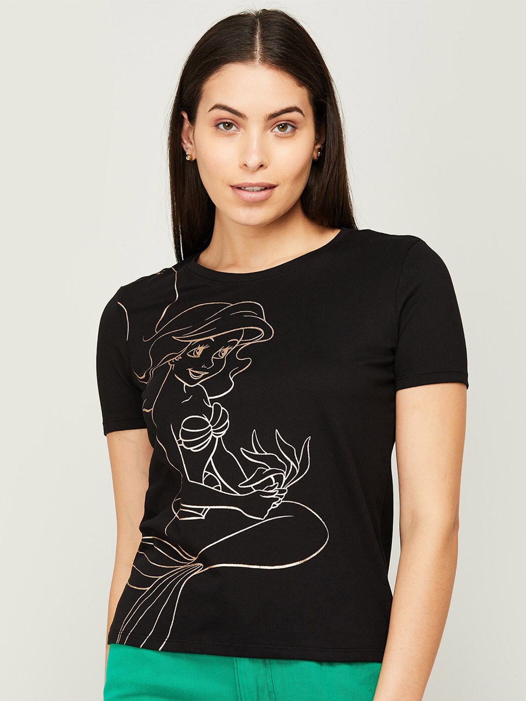 

Ginger by Lifestyle Women Black Printed Cotton T-shirt