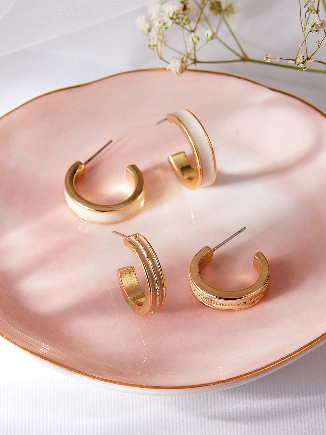 

Rubans Voguish Set Of 2 Gold-Plated Contemporary Hoop Earrings