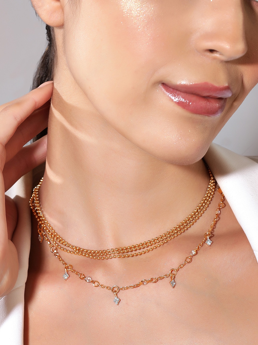 

Rubans Voguish Gold-Toned & White Gold-Plated Layered Necklace