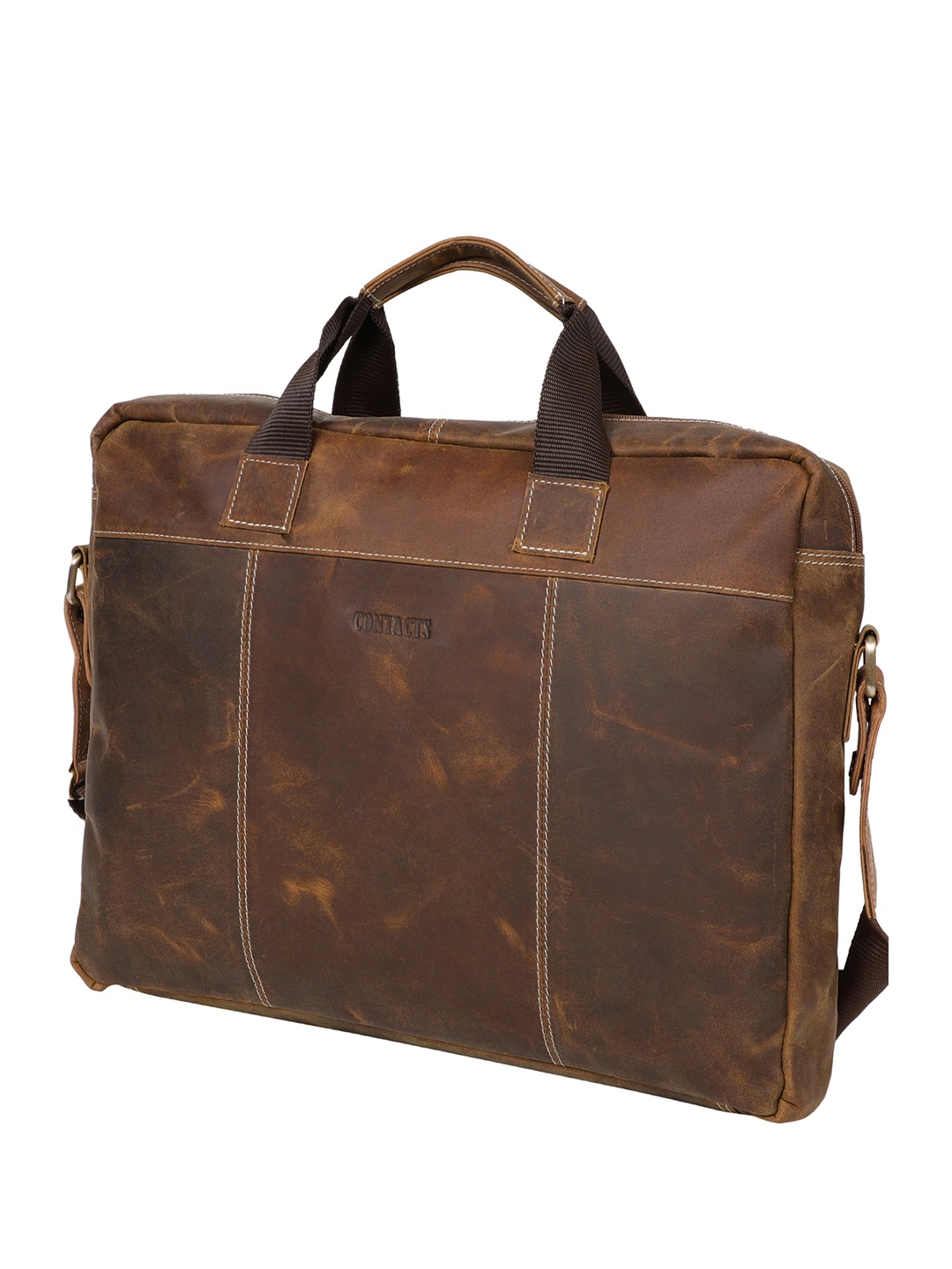 

CONTACTS Men Brown & Gold-Toned Textured Messenger Bag