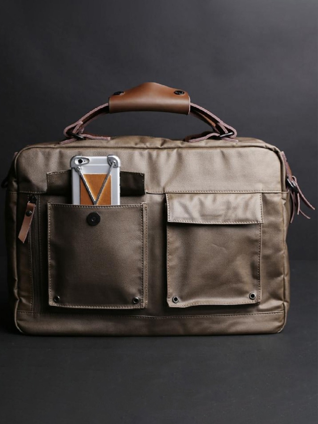 

CONTACTS Men Beige Premium Canvas & Splash-Proof Versatile Laptop Messenger Bag