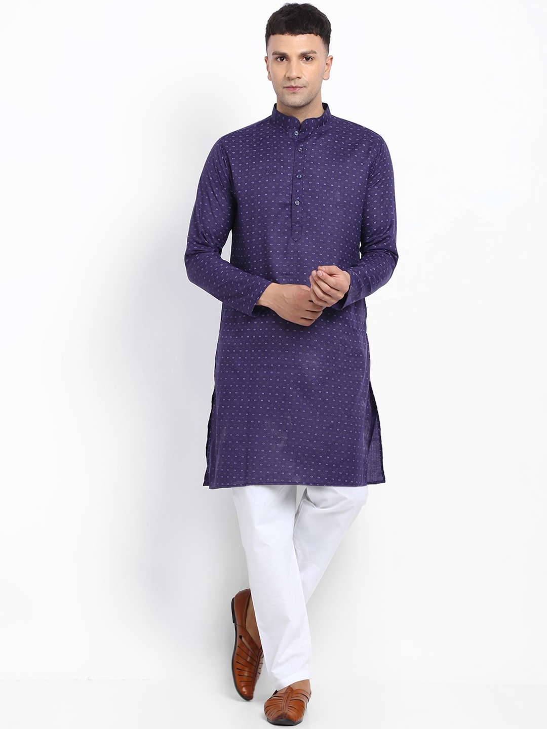 

TREEMODA Men Navy Blue Striped Kurta with Trousers