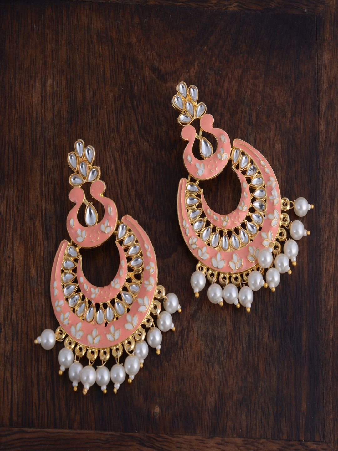 

kashwini Pink & White Gold-Plated Contemporary Chandbalis Earrings