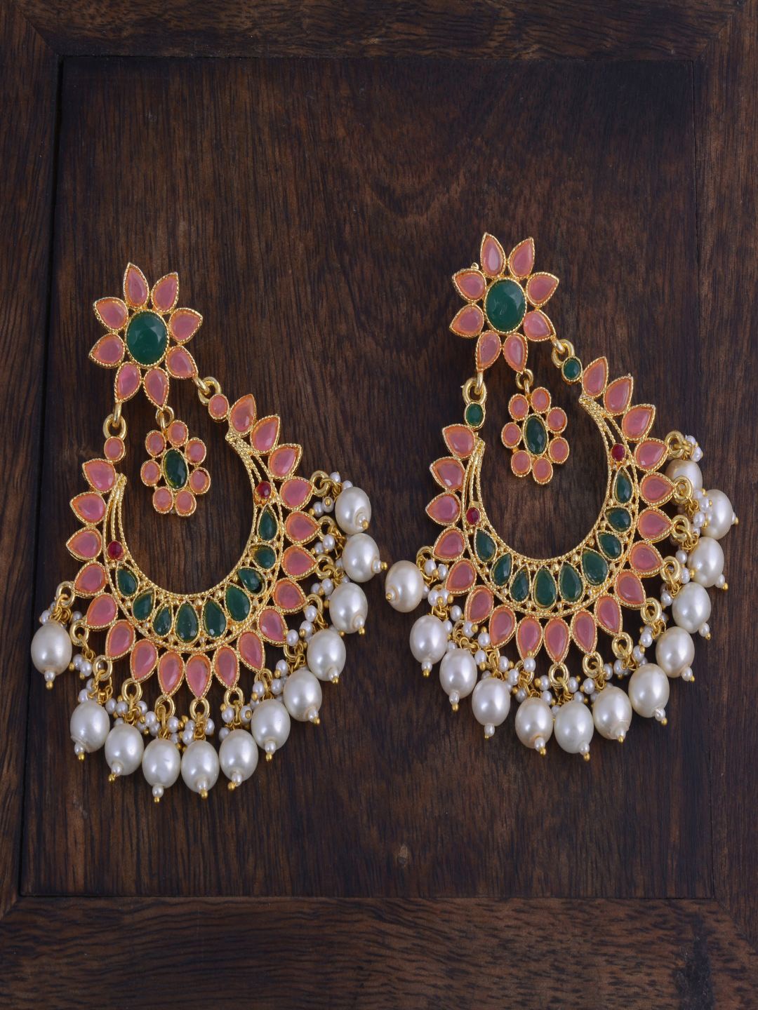 

kashwini Gold-Toned & Pink Contemporary Chandbalis Earrings